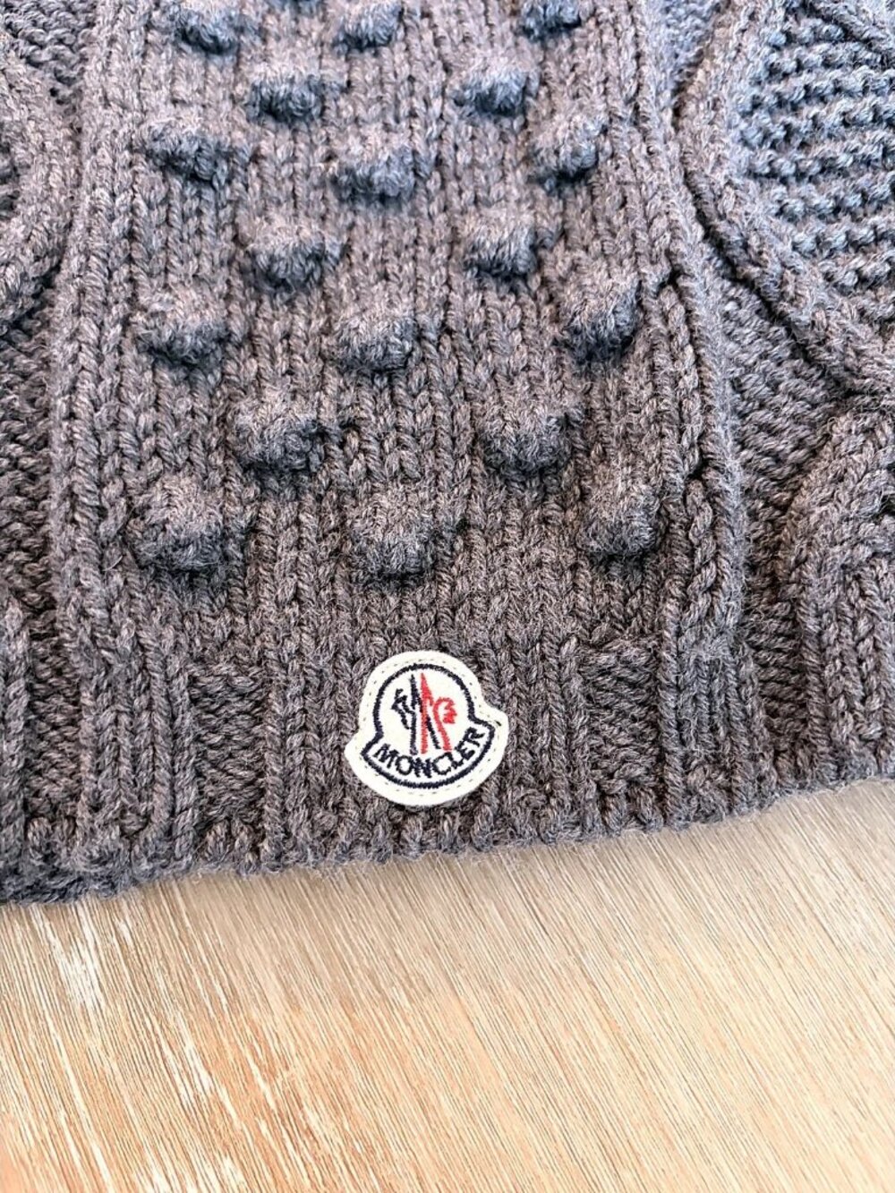 Moncler Chunky Cable Knit Wool Scarf Gray Aran Bobble… - Gem